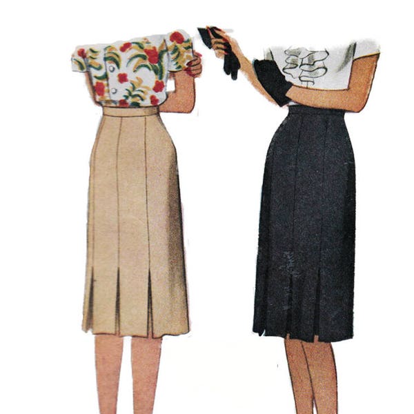 McCall 5667 Woman's Knee Length Inverted Pleat Classic WWII Era Skirt Vintage Sewing Pattern 1940s Waist 26"