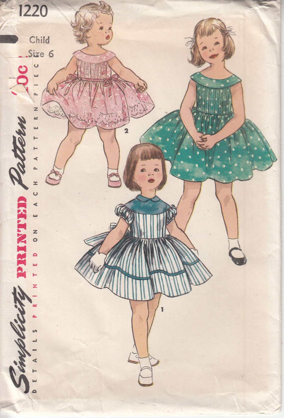 1950's Simplicity 1220 Girl's Girls Dress with Full | Etsy