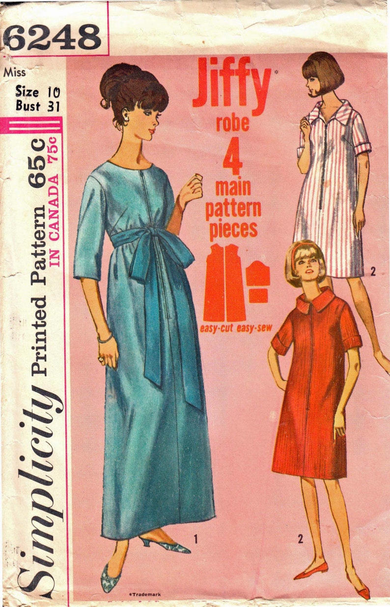 Simplicity 6248 Woman's Zip Front Robe Sewing Pattern Etsy