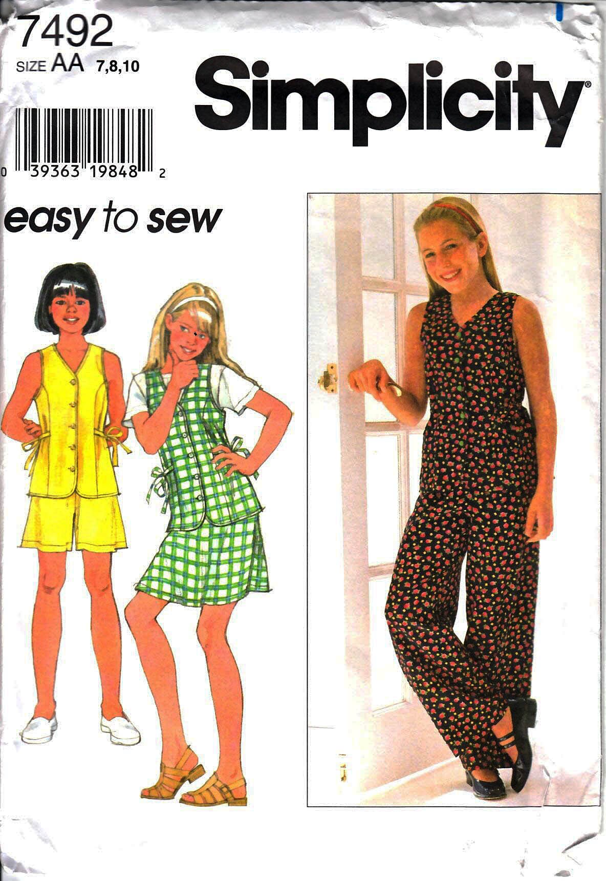 Simplicity 7492 Easy to Sew Girl Sleeveless Top Pull-on | Etsy