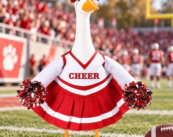 Lawn Goose Cheerleader Outfit, 23 Inch Goose Clothes, Football Game Day Porch Decor, Red or Blue Cheer Costume, Game Day Gift