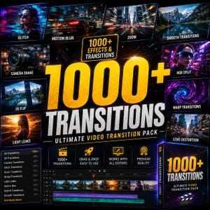 Pro-övergångar, After Effects, DaVinci Resolve, Glitch, kamera, zoom och smidiga övergångseffekter