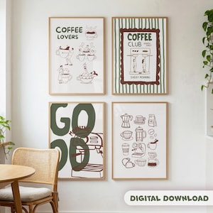 Coffee Station Wall Art Set, Minimalist Coffee Lovers Print, Vintage Espresso Machine Poster, Barista Kitchen Decor Digital Download