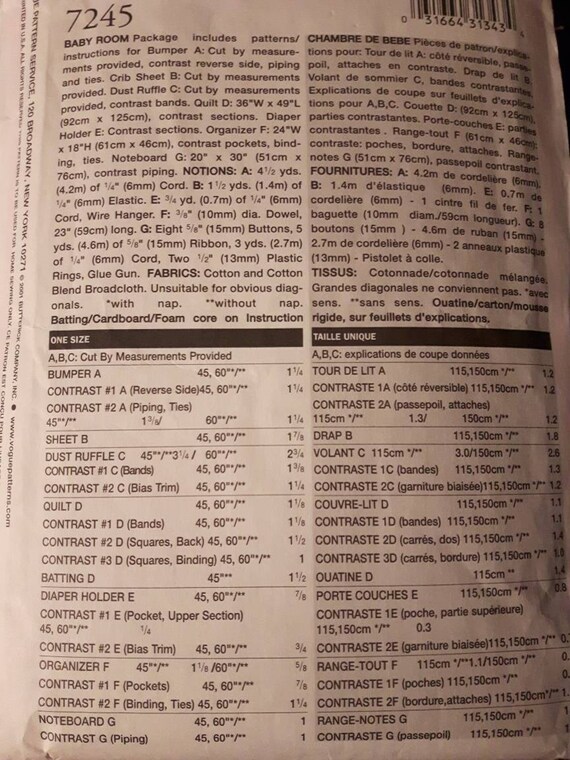 Vogue 7245 Baby Room Decor Sewing Pattern Etsy