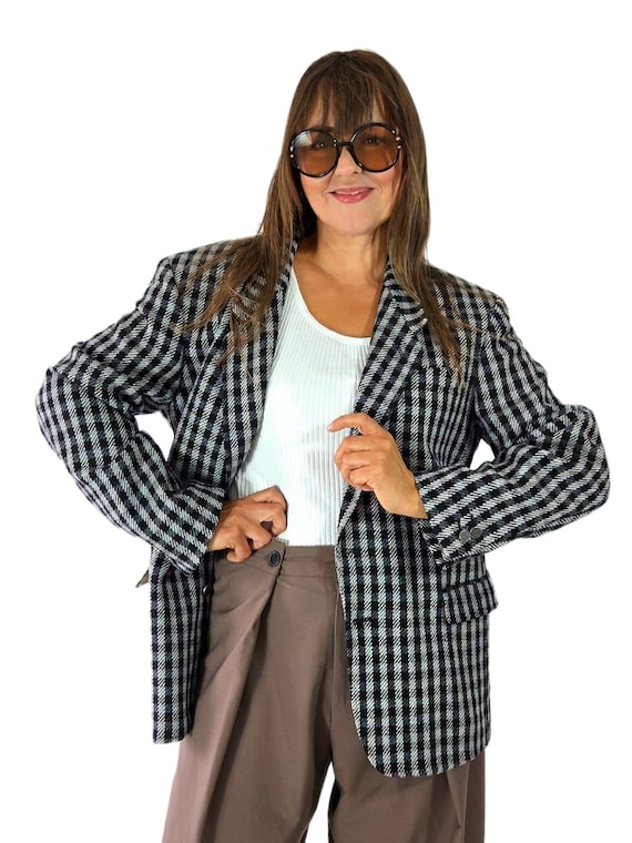 Vintage Merino Wool Check Blazer: 90s Preppy Unisex M/L Jacket