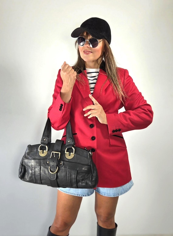 Vintage Berry Wool Blazer with Black Velvet Collar – Equestrian Tailored Fit M