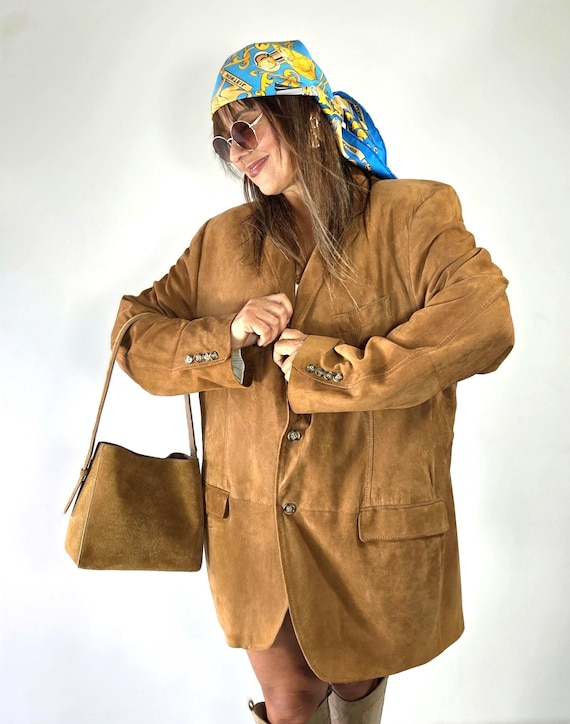 Vintage Ralph Lauren Suede Blazer – Caramel Brown Oversized Western Style Jacket