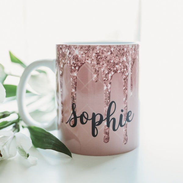 Glitter Drip Coffee Mug - Personalized Name glitter mug - Personalized Glitter cup for Daugher - Gift under 20 - Birthday Gift for Friend