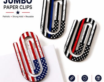 Jumbo Patriotic Paper Clips, USA Flag Planner Clips, Cute Office Accessories, Teacher Gift, Desk Organizer, Bookmark Clip, Gift for Coworker