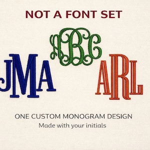 Digital Download Custom Embroidery Monogram Initials in any of these fonts - Please read the listing Description - I will not refund