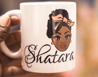 Personalized Black Woman Mug: Afro Hair, Melanin Gift