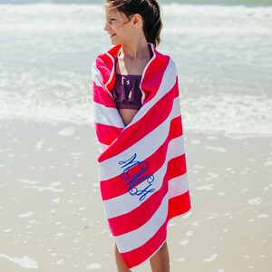 Custom Pink Cabana Beach Party Stripe Towel, Bridesmaid Vacation Birthday Gift, Personalized Embroidered Cotton Towel with embroidery name