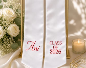 Personalized Graduation Sash, Custom Class of 2026 Stole, Senior Night Gift, Prom Name Embroidered Bouquet Graduation Present for Daughter