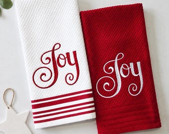 Personalized Christmas Kitchen Towels Set of 2 | Embroidered Holiday Dish Towels | Custom Christmas Gift | Farmhouse Christmas Kitchen Decor