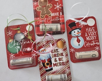 Christmas Money Holder Ornament, MDF Cash Holder with Ribbon, Grandkids Holiday Present, Stocking Stuffer, Teen Secret Santa Gift Idea