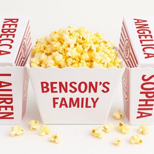 Personalized Popcorn Bowl & Cups Set, Customized Family Name Gift, Movie Night Snack Containers