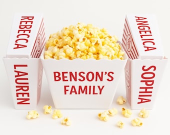 Personalized Popcorn Bowl & Cups Set, Customized Family Name Gift, Movie Night Snack Containers