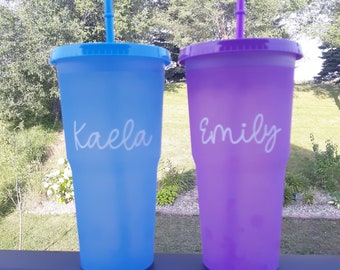 Personalized Color Changing Tumbler: 40 oz Reusable Plastic Cup with Straw