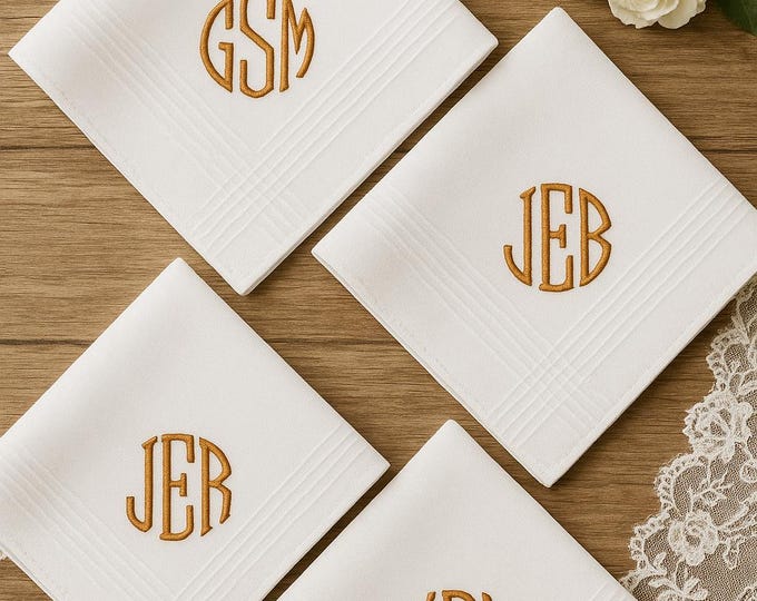 Personalized Monogram Handkerchief – Custom Embroidered Hankie, Wedding, Anniversary, Birthday Gift, Groomsmen or Father’s Day Gift for Him