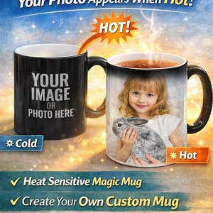 Heat Activated Photo Mug, Color Changing Mug, Magic Mug, Custom Text Personalized Microwave Safe Mug, Surprise Gift, Black and White Mug image 14