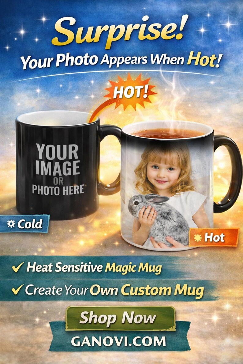 Heat Activated Photo Mug, Color Changing Mug, Magic Mug, Custom Text Personalized Microwave Safe Mug, Surprise Gift, Black and White Mug image 14
