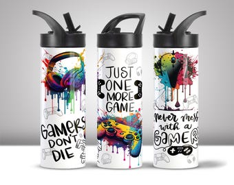 Funny Gamer Gift, Video Game Lover Water Bottle Tumbler, Gamers never die Holiday Gift under 30 Teenagers, Nice Christmas Gift for brother