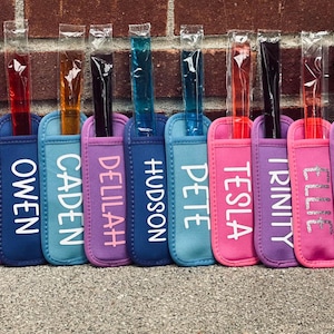 Personalized Popsicle Holders for Kids, Custom Freezer Pop Sleeves, Summer Birthday Party Favors, Back to School Gift, Name Ice Pop Covers