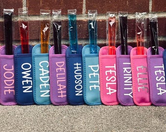 Personalized Popsicle Holders for Kids, Custom Freezer Pop Sleeves, Summer Birthday Party Favors, Back to School Gift, Name Ice Pop Covers