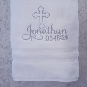 Christening Towel With Embroidered Cross And Lace Trim- Style B-99