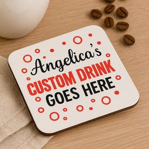 Posavasos personalizado para bebidas, regalo divertido para café, vino o refresco para amigos con nombre imagen 2