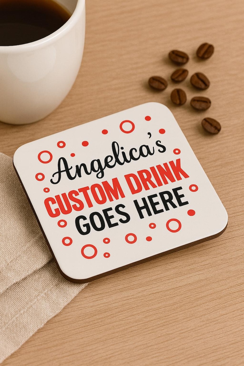 Posavasos personalizado para bebidas, regalo divertido para café, vino o refresco para amigos con nombre imagen 2