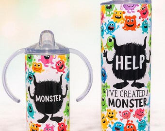 Help! I’ve Created a Monster – Mommy & Me Tumbler Set | Kids Monster Sippy Cup | Funny Gift for Toddlers and Moms