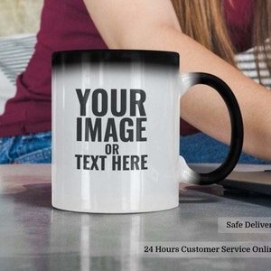 Heat Activated Photo Mug, Color Changing Mug, Magic Mug, Custom Text Personalized Microwave Safe Mug, Surprise Gift, Black and White Mug image 5