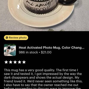 Heat Activated Photo Mug, Color Changing Mug, Magic Mug, Custom Text Personalized Microwave Safe Mug, Surprise Gift, Black and White Mug image 2
