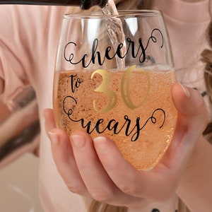 Birthday Wine Glass - Cheers to 30 Years Birthday Gift for wife - Cheers to 40 Gift - Birthday Gift for Mom - Custom Wine Glass
