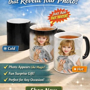 Heat Activated Photo Mug, Color Changing Mug, Magic Mug, Custom Text Personalized Microwave Safe Mug, Surprise Gift, Black and White Mug image 15