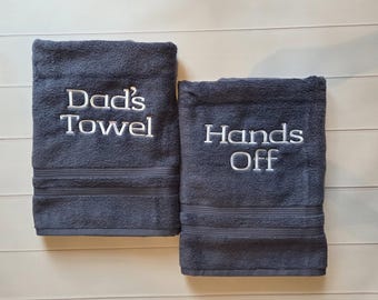 Funny Dad Towel Set, Dad’s Towel / Hands Off Embroidered Towels Bathroom Decor, Personalized Father’s Day Gift for Dad, Husband, Garndpa