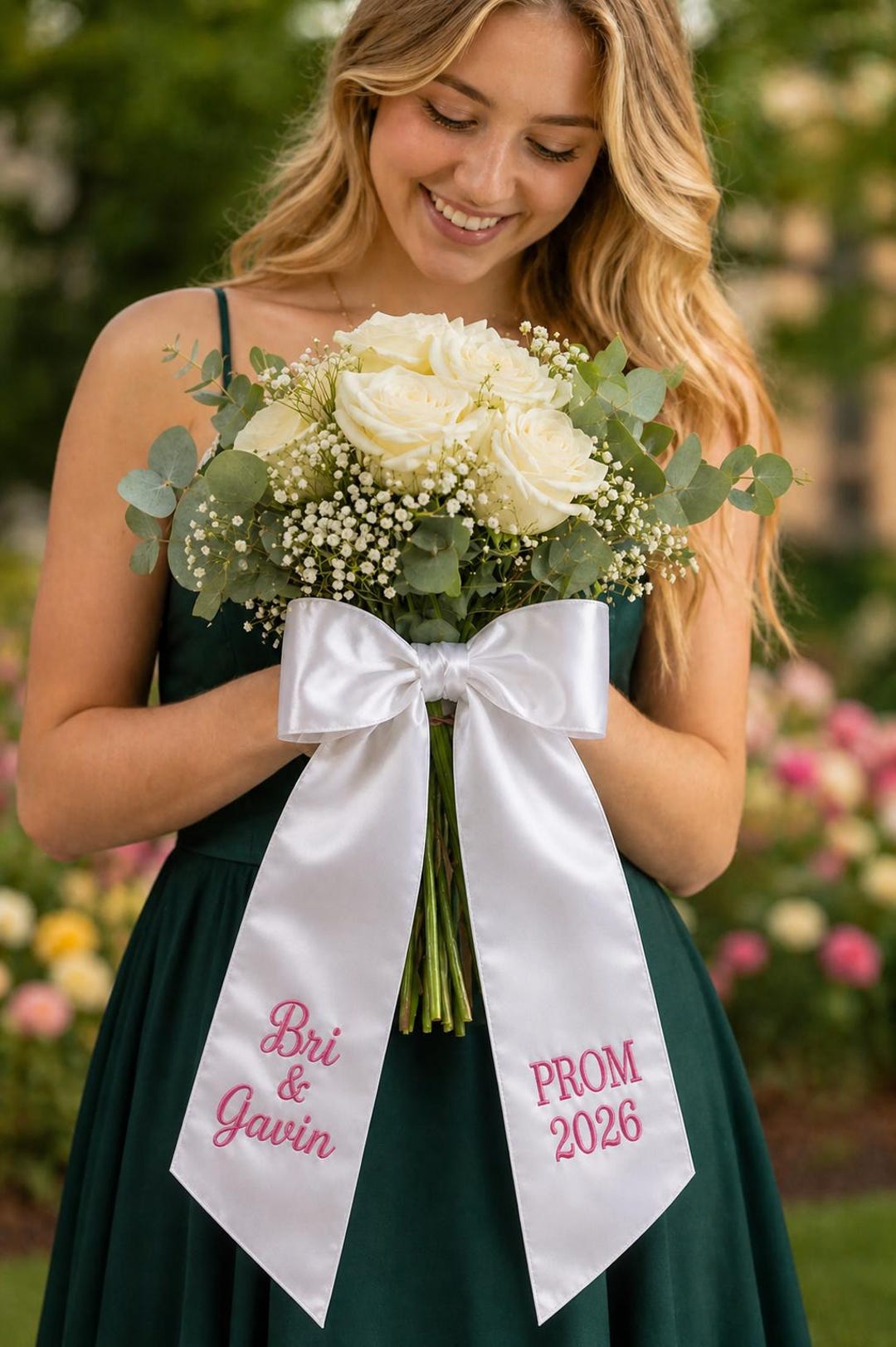 Prom Ribbon Custom Name Embroidered Prom Bouquet Satin Ribbon Bow Sash ...