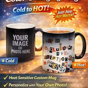 Heat Activated Photo Mug, Color Changing Mug, Magic Mug, Custom Text Personalized Microwave Safe Mug, Surprise Gift, Black and White Mug image 13
