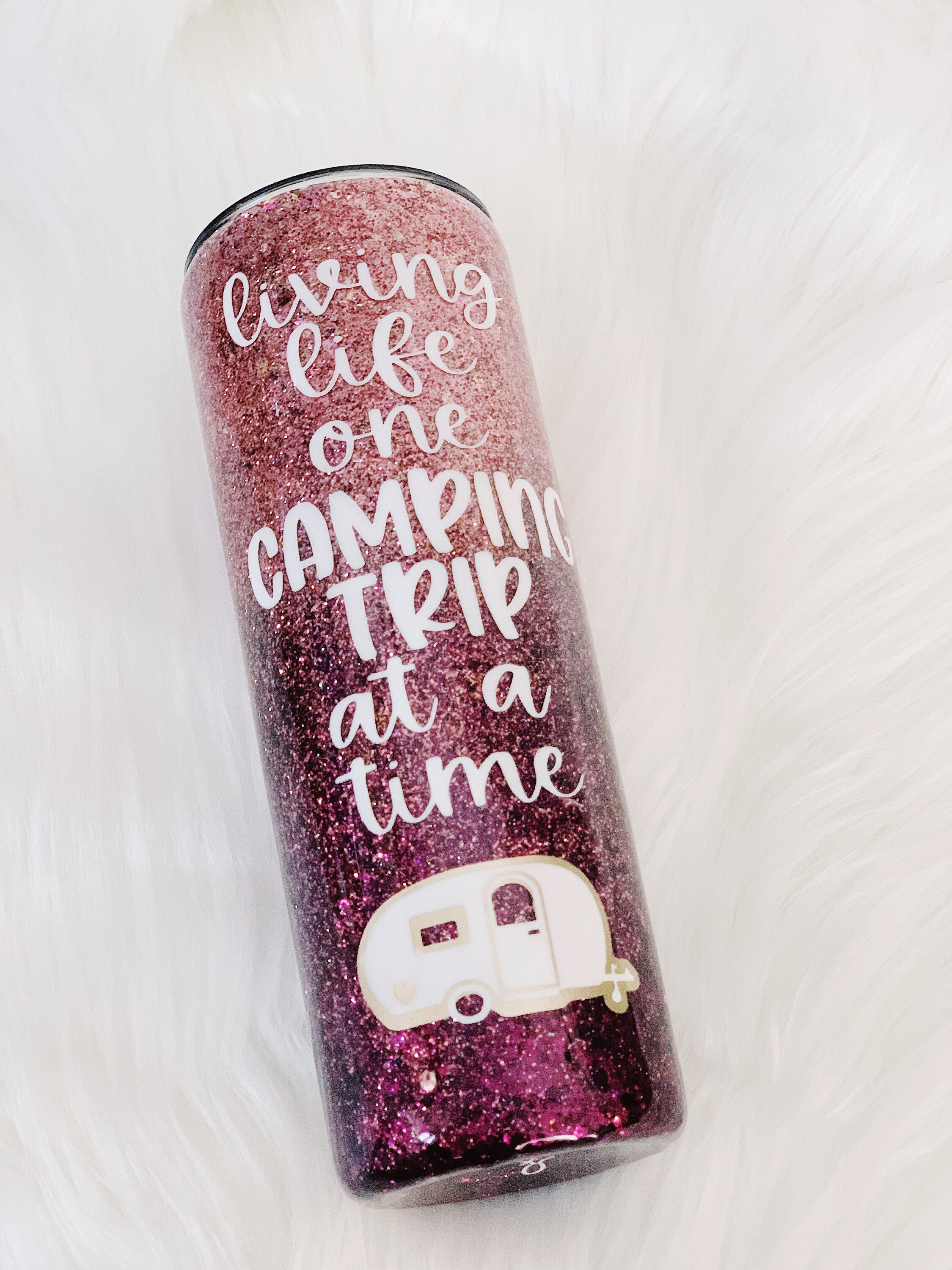 Custom Camping Glitter Tumbler Trailer Tumbler Glitter Cup Etsy