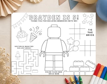 Editable Brick Birthday Activity Sheet, Canva Template (Digital Download)