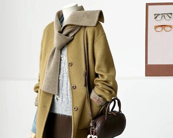 Reversible 100% Wool Coat with Built-In Scarf | Minimum Design Jacket | Unique Gift for her | LOOM & LINE - JADE