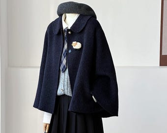 100% Natural Fabrics Wool Cape, Handmade Women's Cape Jacket, Minimalist Winter Outerwear - Velora