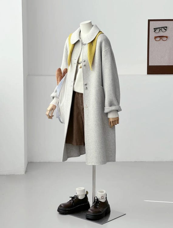 Hand-sewn Double-faced 100% Pure Wool Coat | Winter Gift| Peter Pan Collar | Double-faced Natural Fabric Coat | VENN