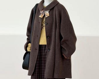 Amelie 100% Pure Wool Cape Coat, Women's A-Line Wool Jacket, Peter Pan Collar Coat, Soft Cozy Winter Outerwear