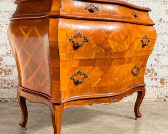 Vintage Goldsmith Bombe Commode | Louis XV Parquetry Chest (4-Drawer)