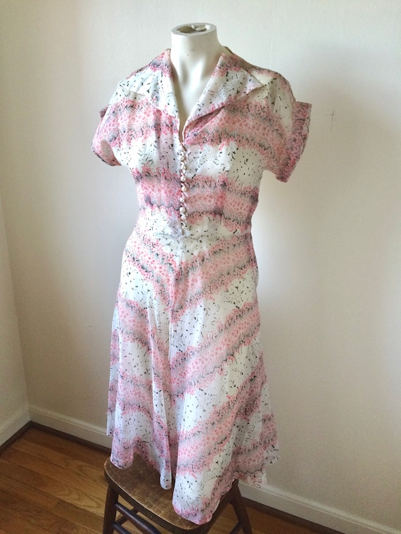 30s/40s Floral Sheer Seersucker Dress - As Is