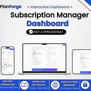 PlanForge-prenumerationshanteringsinstrumentpanel | Återkommande utgiftsspårning | Digital nedladdning