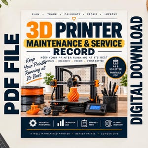 3D Printer Maintenance & Service Record | Calibration and Repair Log | Filament Tracker | Printable PDF