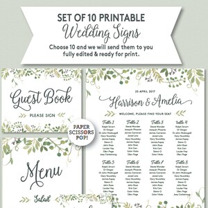 Botanisches Hochzeitspaket, Sommer Garten Hochzeitsschilder, Sitzplan, Gästebuch, personalisiertes Hochzeitspaket. Personalisierte Hochzeitsschilder